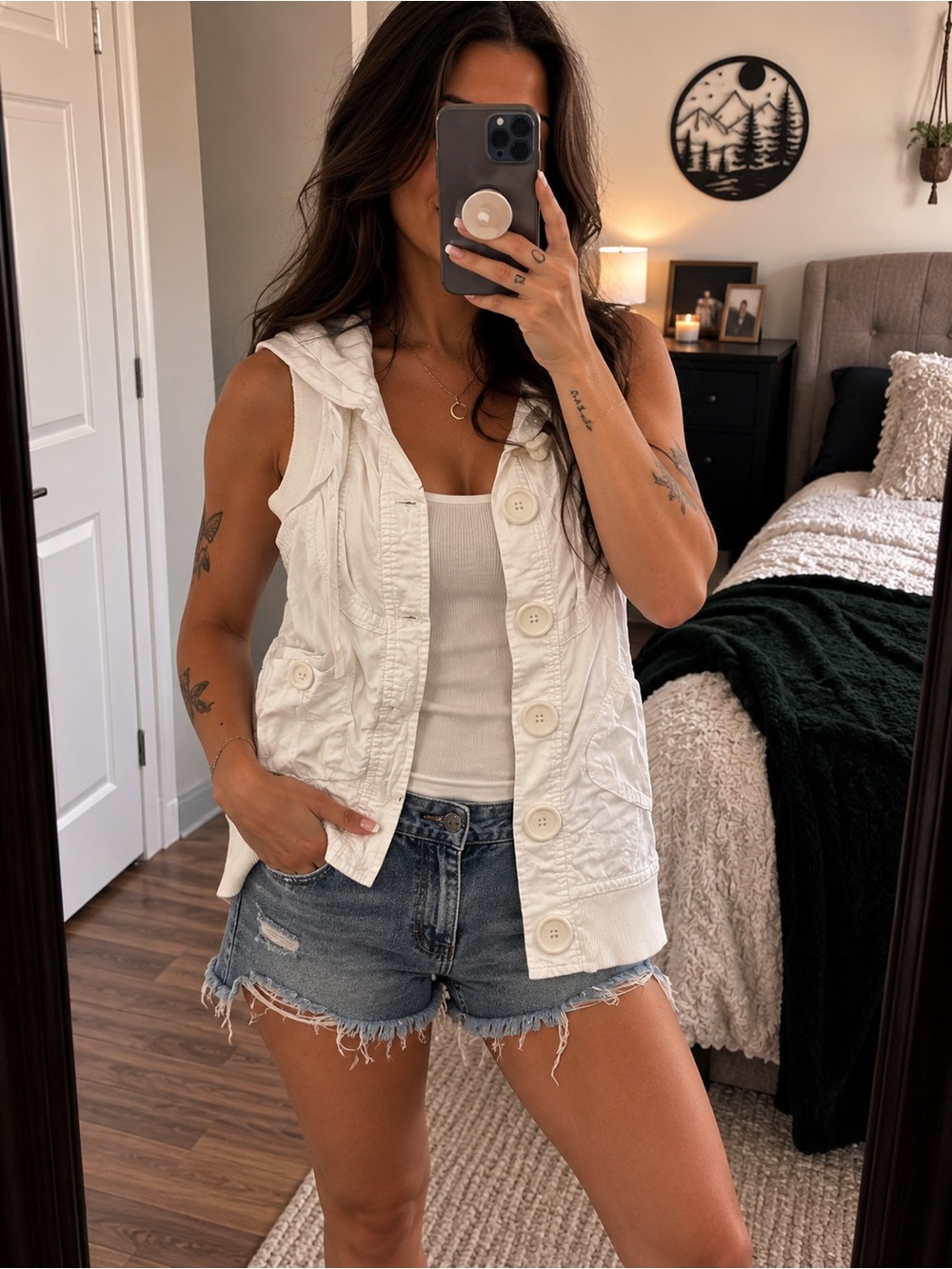 Heart Soul White Button-Front Hooded Vest